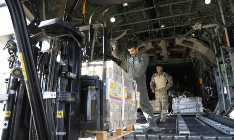  Jordanian military personnel prepare ahead of a mission to drop humanitarian aid parcels over the Gaza Strip, at King Abdullah II Air Base, Jordan on August 17, 2025. &mdash; Reuters 