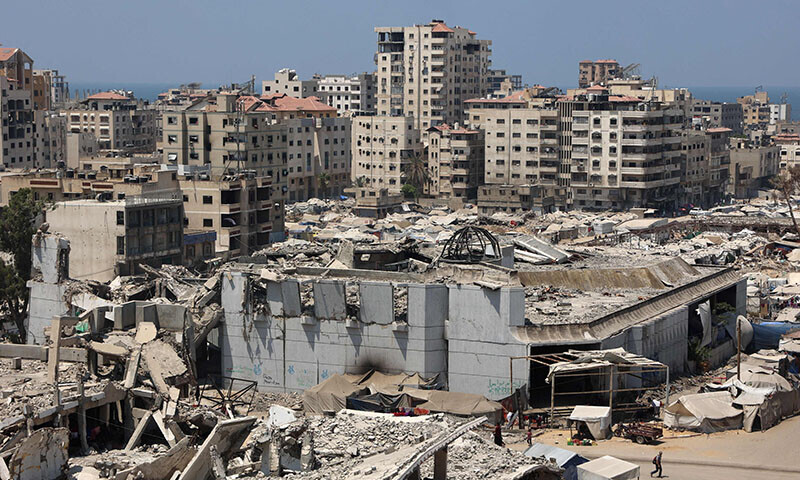 A general view shows the destroyed Rashad al-Shawa cultural centre in Gaza City on August 18. — AFP