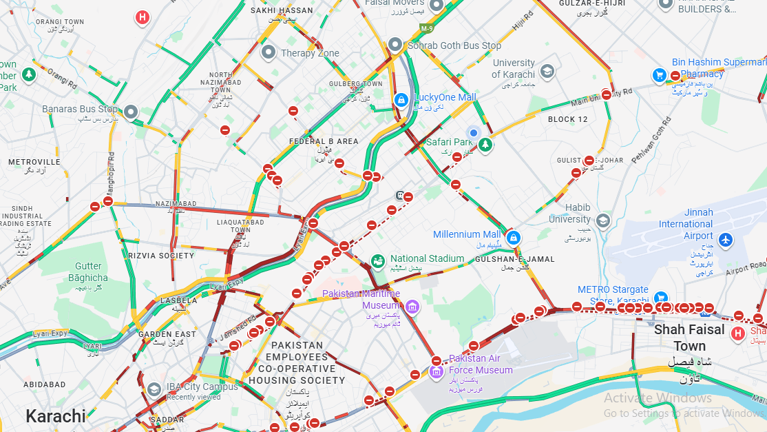 A Google Maps screenshot at 5:25pm on Tuesday shows traffic blockages at several thoroughfares across the city.