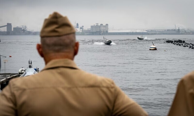 Acting Chief of Naval Operations Admiral Jim Kilby visits BlackSea Technology facilities to view the US Navy&rsquo;s Global Autonomous Reconnaissance Craft (GARC) programme, in Baltimore, Maryland, US on June 18. &mdash; Reuters
