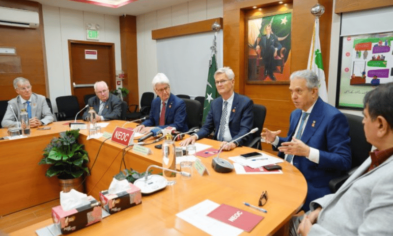 A high-level Rotary International delegation discusses polio eradication efforts during its visit to Pakistan, on Aug 20, 2025. — APP