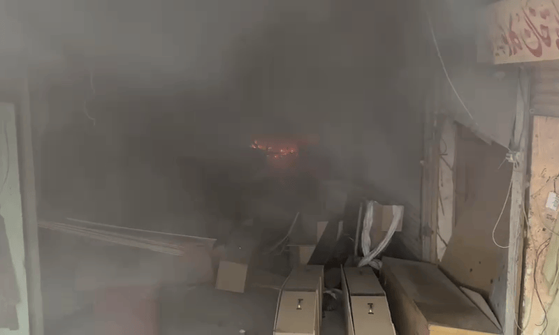 A fire breaks out at a warehouse in Karachi, August 21. — DawnNews TV