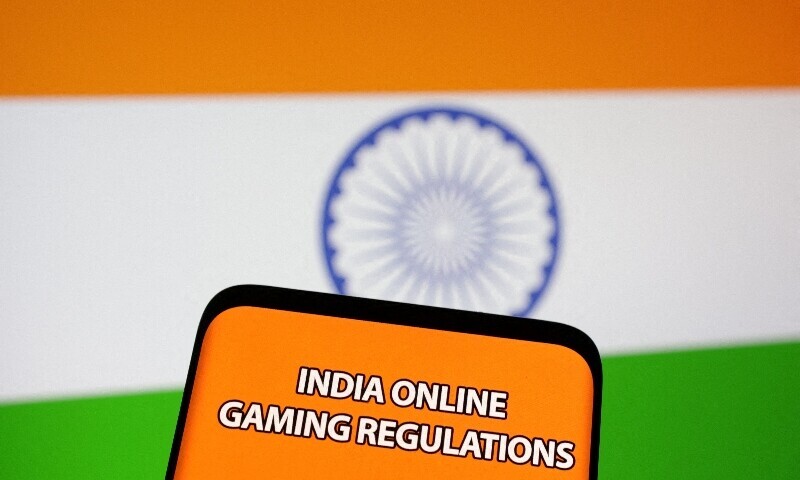 The words &ldquo;India online gaming regulations&rdquo; are displayed in front of an Indian flag in this Illustration taken September 14, 2022. &mdash; Reuters/File