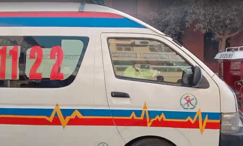 This 2022 image shows a Rescue 1122 ambulance at the scene of an accident. For representation only.&mdash; DawnNewsTV/File