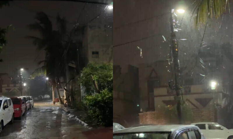 Rain at night in Karachi on Thursday. &mdash; DawnNewsTV