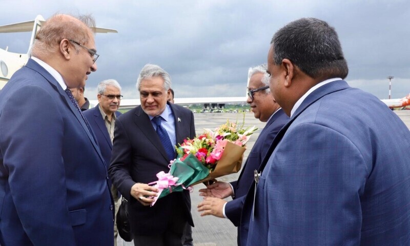 Deputy Prime Minister Ishaq Dar arrives in Dhaka for an official visit, on Aug 23. — X/@ForeignOfficePk