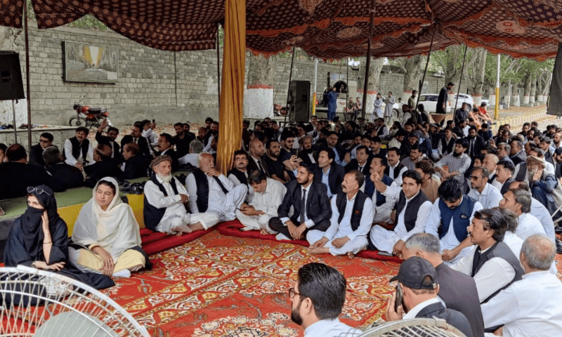 Gilgit-Baltistan lawyers stage sit-in outside the Chief Minister&rsquo;s House on August 23, 2025. &mdash; via author
