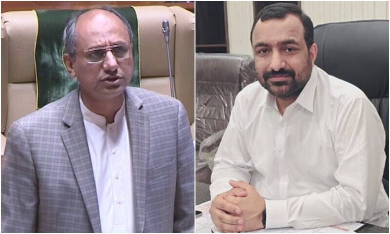 A combination photo of Sindh Local Government Minister Saeed Ghani and his brother Chanesar Town Chairman Farhan Ghani. &mdash; DawnNewsTV/TMC Chanesar