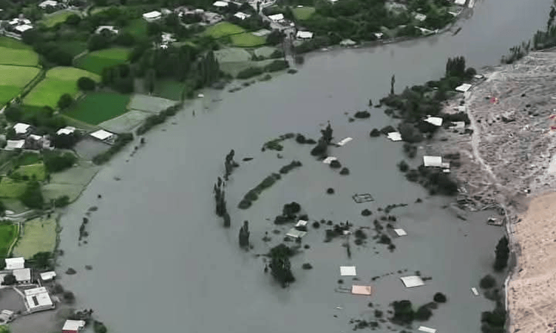 A lake formed by the recent glacial outburst in Gilgit-Baltistan&rsquo;s (GB) Ghizer district, pictured on Aug 24, 2025. &mdash; Imtiaz Ali Taj