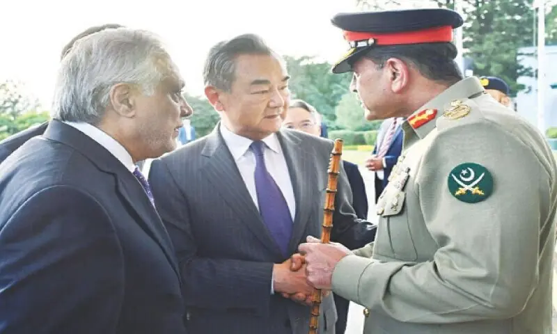 Chinese Foreign Minister Wang Yi meets Army Chief Field Marshal Asim Munir and his Pakistani counterpart, Ishaq Dar on August 21, 2025. — White Star Chinese Foreign Minister Wang Yi meets Army Chief Field Marshal Asim Munir and his Pakistani counterpart, Ishaq Dar on August 21, 2025. — White Star