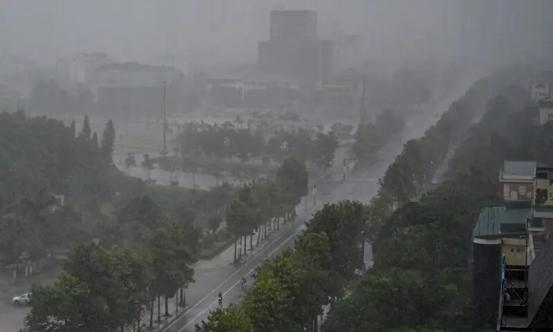 Rain falls above the buildings and a street in Vinh city, Nghe An province on August 25, 2025, before Typhoon Kajiki makes landfall in Vietnam. — AFP Rain falls above the buildings and a street in Vinh city, Nghe An province on August 25, 2025, before Typhoon Kajiki makes landfall in Vietnam. — AFP