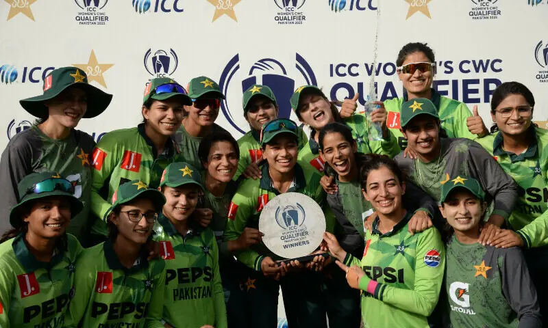Pakistan celebrate with the winners trophy after beating  Bangladesh in their final match of the ICC Women&rsquo;s World Cup 2025 Qualifiers, in Lahore on Saturday. &mdash; X/PCB