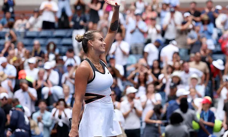 Aryna Sabalenka celebrates match point against Rebeka Masarova of Switzerland during their Women&rsquo;s Singles First Round match on Day One of the 2025 US Open at USTA Billie Jean King National Tennis Center on August 24, 2025 in the Flushing neighborhood of the Queens borough of New York City. &mdash; AFP