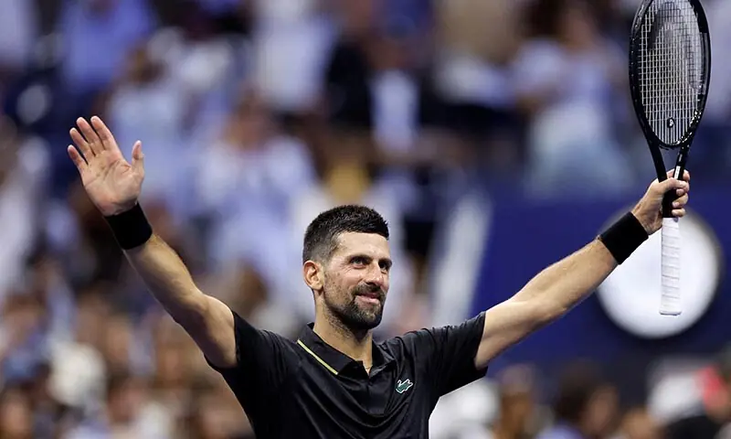 Serbia&rsquo;s Novak Djokovic celebrates winning his first round match against Learner Tien of the US. &mdash; Reuters