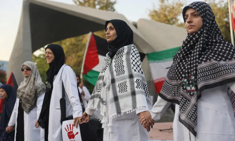  Medical staff attend a gathering in support of Palestinians following the Israeli strike on Gaza&rsquo;s Nasser Hospital, in Tehran, Iran on August 25, 2025. &mdash; Reuters 