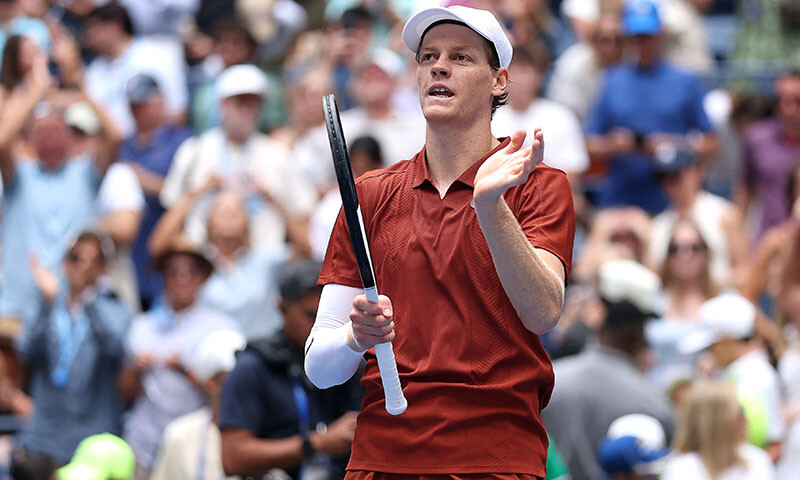 Jannik Sinner of Italy celebrates match point against Vit Kopriva of Czechia during their Men&rsquo;s Singles First Round match on Day Three of the 2025 US Open at USTA Billie Jean King National Tennis Center on August 26, 2025 in the Flushing neighborhood of the Queens borough of New York City. &mdash; AFP