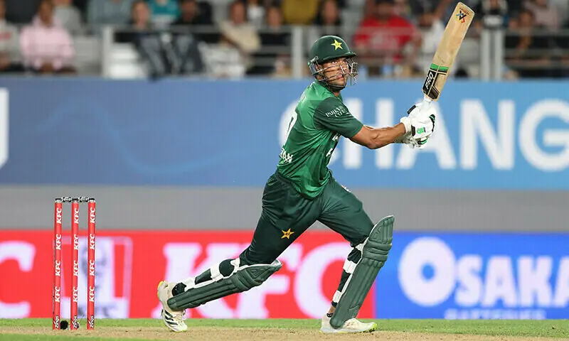 Pakistan&rsquo;s Hasan Nawaz bats during the third T20 international cricket match between New Zealand and Pakistan at Eden Park in Auckland on March 21. &mdash;AFP/File