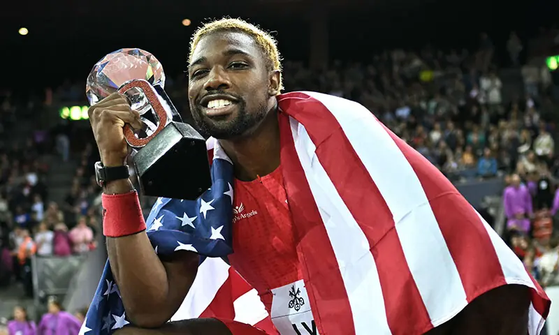 US Noah Lyles celebrates after winning the 200m Men event of the Diamond League athletics meeting “Weltklasse” at the Letzigrund stadium in Zurich, on August 28, 2025. — AFP