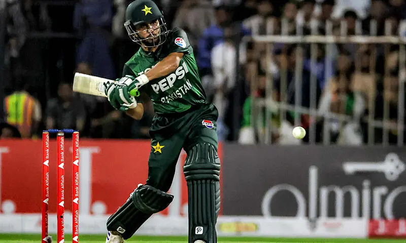 Pakistan&rsquo;s Mohammed Harris plays a shot during the UAE Tri-Series match between Afghanistan and&nbsp;Pakistan in Sharjah on&nbsp;August 29, 2025. &mdash; AFP