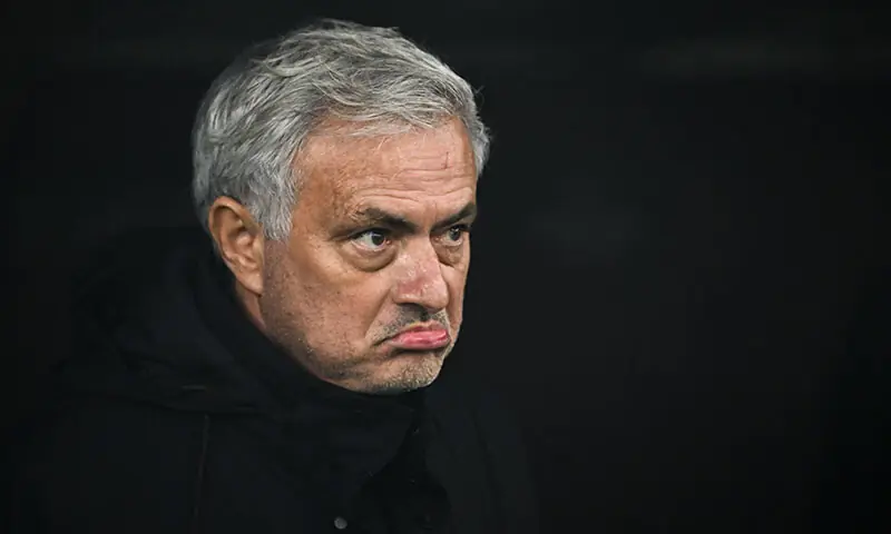 Roma&rsquo;s Portuguese coach Jose Mourinho grimaces prior to the UEFA Europa League Group G football match between Servette FC and AS Roma at the Stade de Geneve in Geneva on November 30, 2023. &mdash; AFP/File