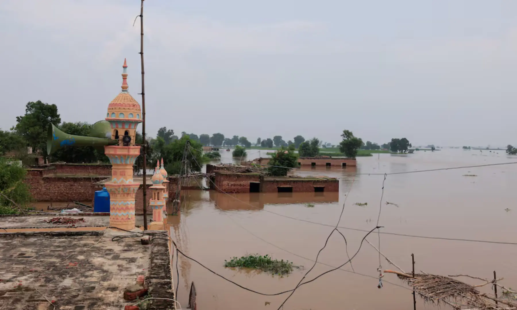 Houses are partially submerged following monsoon rains and rising water levels of the Sutlej River, in Chanda Singh Wala village near the Pakistan-India border in Punjab&rsquo;s Kasur district, on August 29 2025. &mdash; Reuters