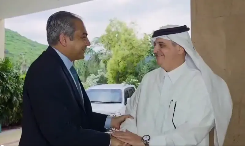 Interior Minister Mohsin Naqvi greets Saudi Arabia&rsquo;s Ambassador Nawaf bin Saeed Ahmed Al Malki in Islamabad on Aug 30, 2025. &mdash; X/MOIofficialGoP