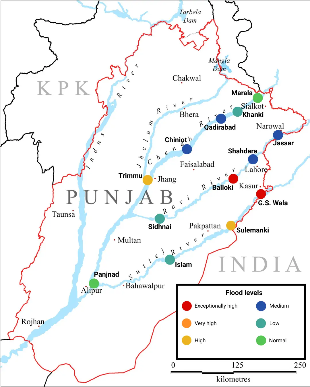  Flood levels in Punjab rivers as updated of 4pm on Aug 31, 2025. &mdash; DawnGIS 