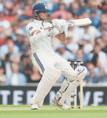 INDIAN opener Yashasvi Jaiswal plays a shot during the fifth Test against England at The Oval on Saturday.&mdash;Reuters