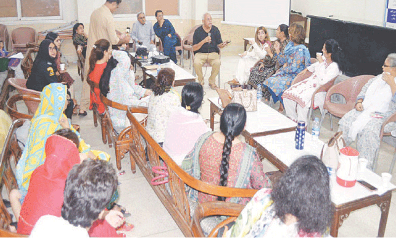 JOURNALIST Wusatullah Khan speaks at the event held on Sunday.&mdash;Dawn