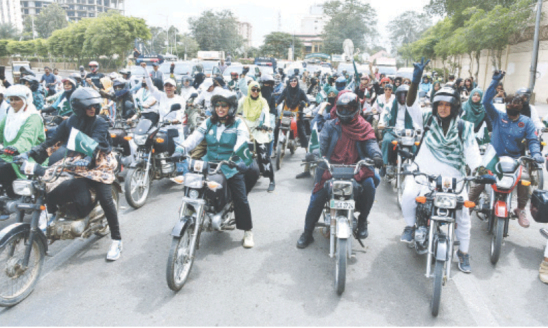A large number of women bikers take part in a rally held in connection with Independence Day celebrations in the metropolis on Sunday.
&mdash;Shakil Adil / White Star