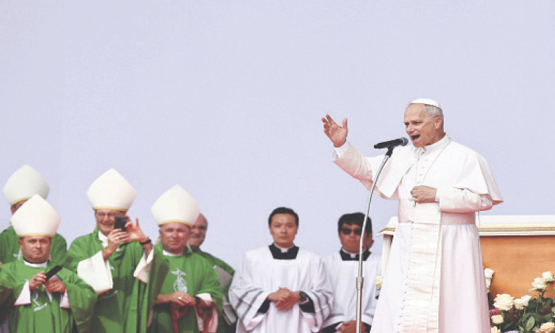 Pope Leo XIV speaks on the day of a mass for Jubilee of Youth in Rome on Sunday.&mdash;Reuters