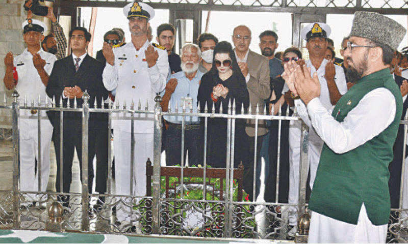 MUSHAAL Mullick, the spouse of Kashmiri freedom fighter Yasin Malik, visits the Quaid&rsquo;s mausoleum on the occasion of 
Youm-i-Istehsal.&mdash;APP