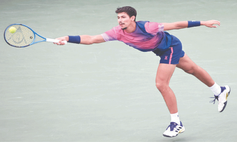 TORONTO: Australia&rsquo;s Alexei Popyrin stretches for a return against Alexander Zverev of Germany during their Toronto Masters quarter-final at the Sobeys Stadium.&mdash;Reuters