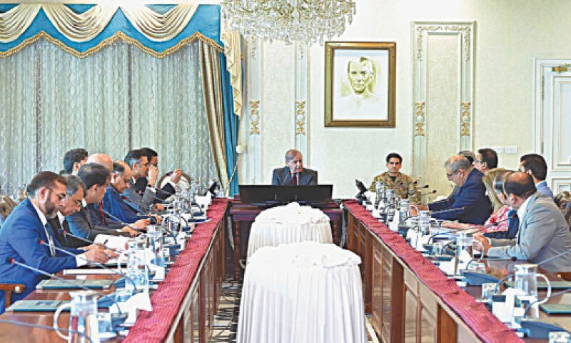 Prime Minister Shehbaz Sharif presides over a meeting to review progress on Jinnah Medical Complex in Islamabad on Wednesday. &mdash; APP