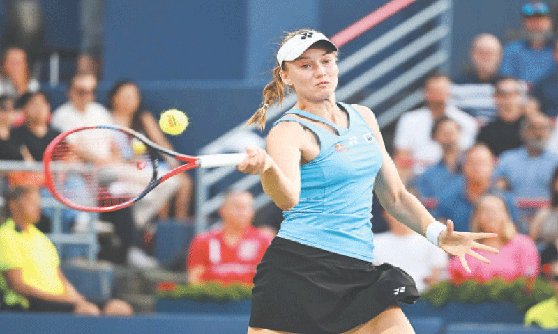 MONTREAL: Kazakhstan&rsquo;s Elena Rybakina plays a forehand against Victoria Mboko of Canada during their Montreal Open semi-final at the IGA Stadium.&mdash;Reuters