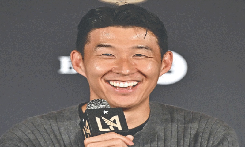 SON Heung-min smiles during a press conference at the BMO Stadium&rsquo;s Field Club.&mdash;AFP