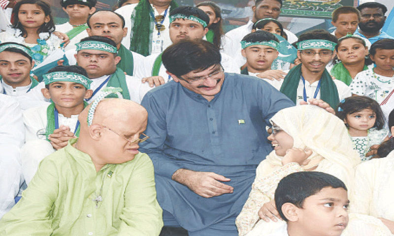 Chief Minister Murad Ali Shah interacts with schoolchildren.—PPI Chief Minister Murad Ali Shah interacts with schoolchildren.—PPI