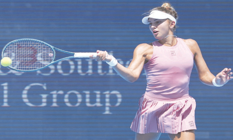 CINCINNATI: Romania&rsquo;s Jaqueline Cristian hits a return to Marketa Vondrousova of the Czech Republic during their Cincinnati Open first-round match at the Lindner Family Tennis Center.&mdash;Reuters