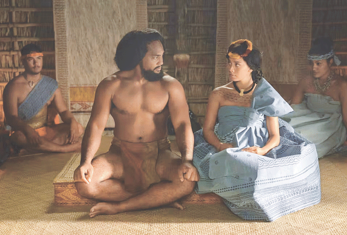 Kaina Makua as King Kamehameha and New Zealand actor Luciane Buchanan as Ka&rsquo;ahumanu in Chief of War | Apple TV+