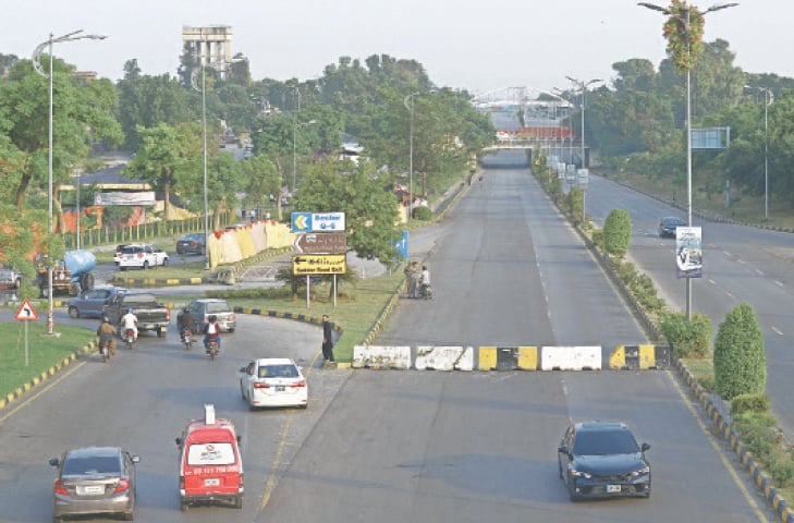  Barriers have been placed on 7th Avenue as part of security measures in connection with Independence Day and Marka-i-Haq celebrations on Wednesday. &mdash; White Star 