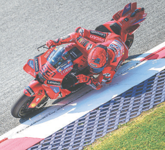 DUCATI Lenovo Team&rsquo;s Marc Marquez of Spain in action during the first free practice of Austrian Moto GP Grand Prix at the Red Bull ring circuit on Friday.&mdash;AFP