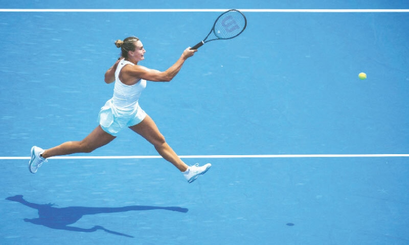 CINCINNATI: Aryna Sabalenka of Belarus hits a return to Kazakhstan&rsquo;s Elena Rybakina during their Cincinnati Open quarter-final at the Lindner Family Tennis Center.&mdash;Reuters
