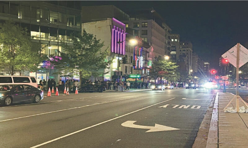 THE crackdown left downtown Washington eerily empty on a weekend night.&mdash;Photo by the writer
