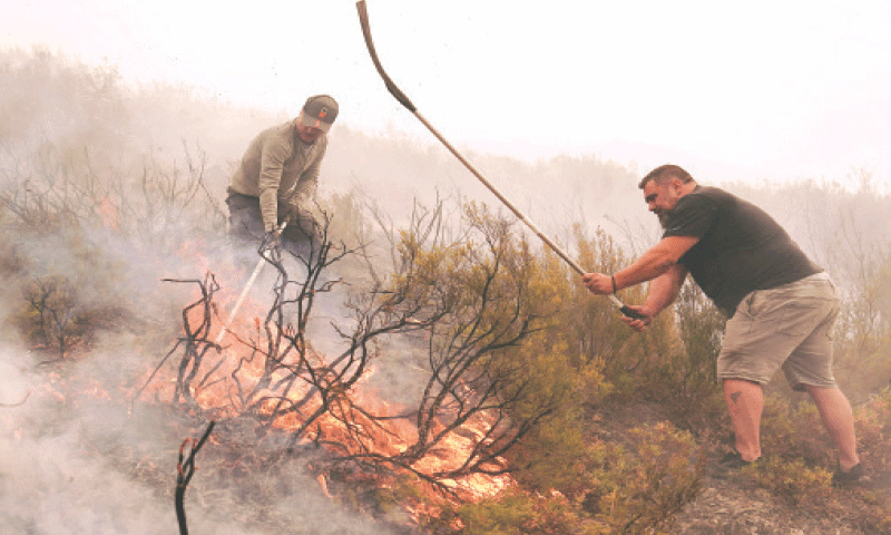 Residents use fire beaters to battle a wildfire in Leon, north-western Spain.&mdash;AFP