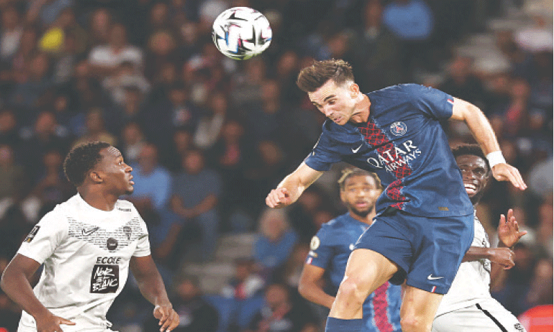 PARIS: Paris Saint-Germain’s Fabian Ruiz heads during the Ligue 1 match against Angers at Parc des Princes.—AFP PARIS: Paris Saint-Germain’s Fabian Ruiz heads during the Ligue 1 match against Angers at Parc des Princes.—AFP