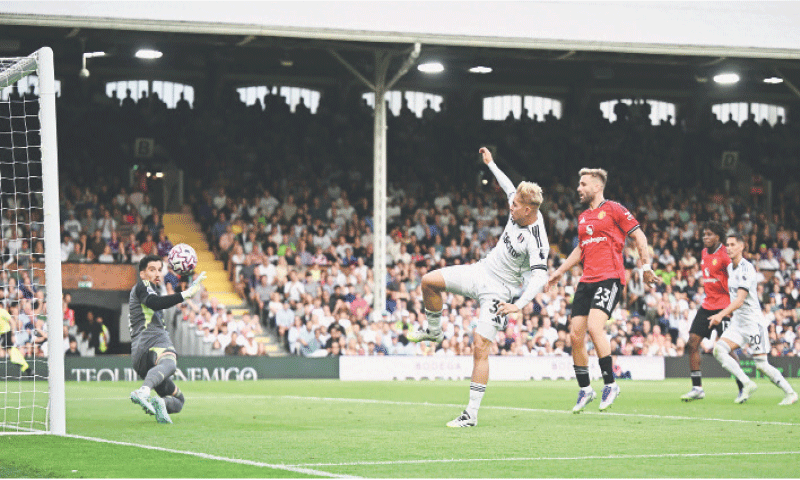 LONDON: Fulham&rsquo;s Emile Smith Rowe scores the equaliser during the Premier League match against Manchester United at Craven Cottage on Sunday.&mdash;Reuters