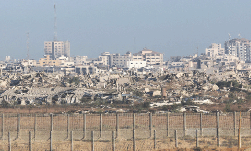 A VIEW from southern Israel of destroyed buildings in Gaza Strip, near the fence separating the territory from the Jewish state.&mdash;AFP