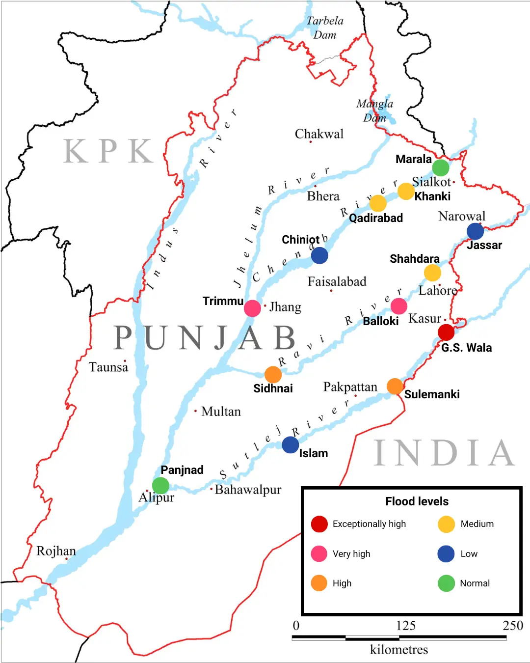  Flood levels in Punjab rivers as updated of 9am on Sept 1, 2025. &mdash; DawnGIS 
