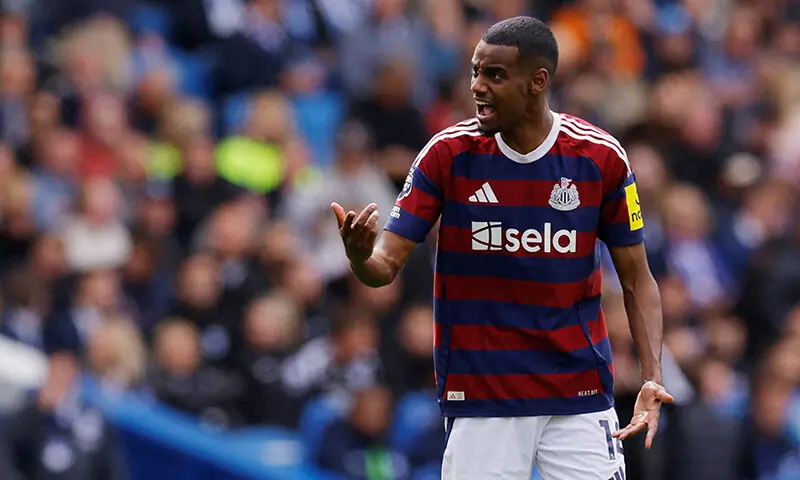 Newcastle United&rsquo;s Alexander Isak reacts at the American Express Community Stadium, Brighton, Britain on May 4, 2025. &mdash; Reuters/File