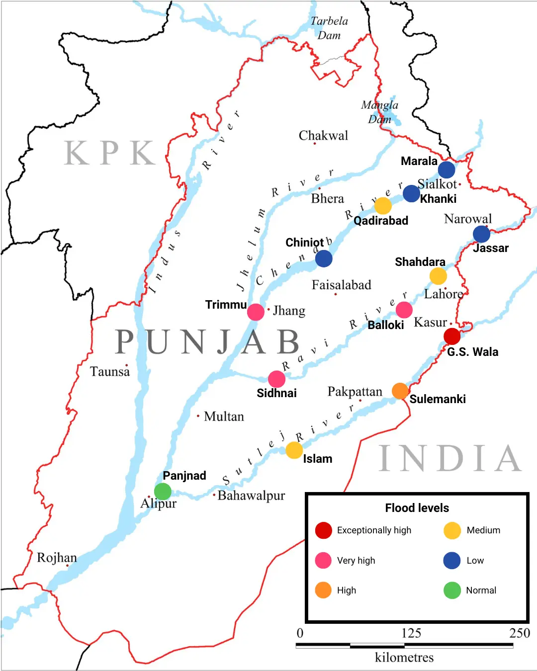  Flood levels in Punjab rivers as updated of 4pm on Sept 1, 2025. &mdash; DawnGIS 